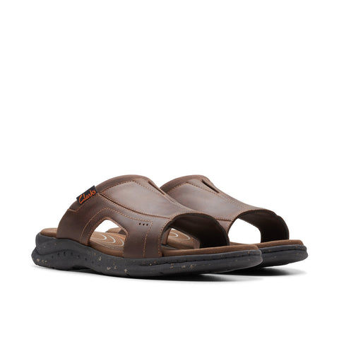 Clarks Walkford Band 26176961 Mens Brown Wide Leather Slides Sandals Shoes
