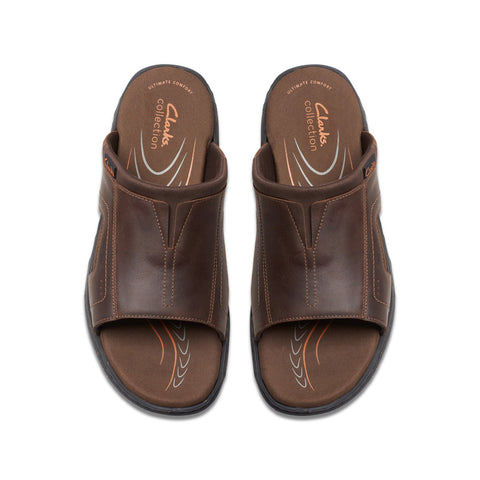Clarks Walkford Band 26176961 Mens Brown Leather Slides Sandals Shoes 