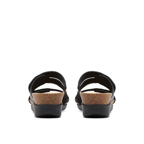 Clarks Calenne Maye 26177042 Womens Black Wide Leather Wedges Sandals Shoes