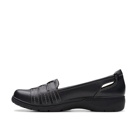 Clarks Carleigh Eliza 26177050 Womens Black Wide Leather Loafer Flats Shoes