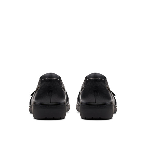 Clarks Carleigh Eliza 26177050 Womens Black Wide Leather Loafer Flats Shoes