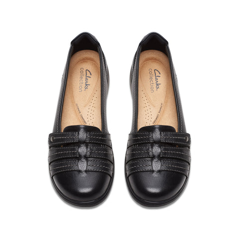 Clarks Carleigh Eliza 26177050 Womens Black Wide Leather Loafer Flats Shoes