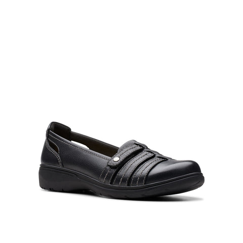 Clarks Carleigh Eliza 26177050 Womens Black Wide Leather Loafer Flats Shoes