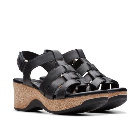 Clarks Chelseah Peak 26177069 Womens Black Leather Strap Sandals Shoes