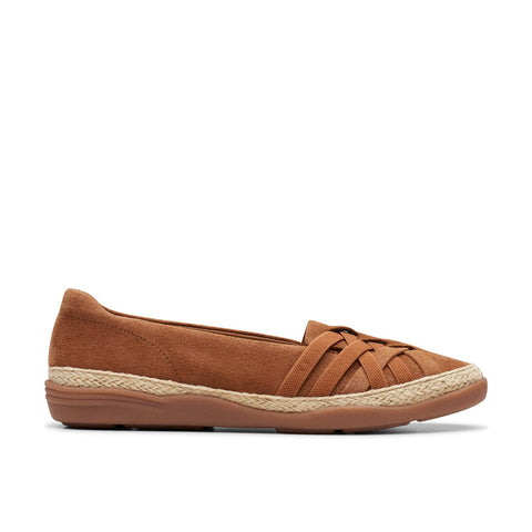 Clarks Elaina Petal 26177088 Womens Brown Wide Suede Loafer Flats Shoes