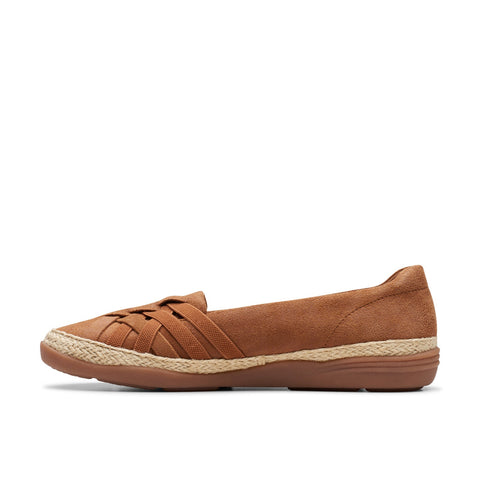 Clarks Elaina Petal 26177088 Womens Brown Wide Suede Loafer Flats Shoes