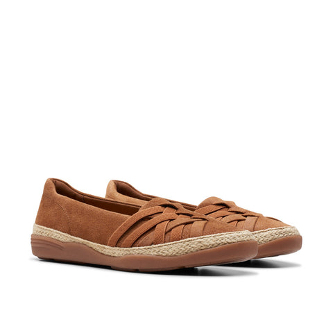 Clarks Elaina Petal 26177088 Womens Brown Wide Suede Loafer Flats Shoes