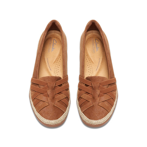 Clarks Elaina Petal 26177088 Womens Brown Wide Suede Loafer Flats Shoes