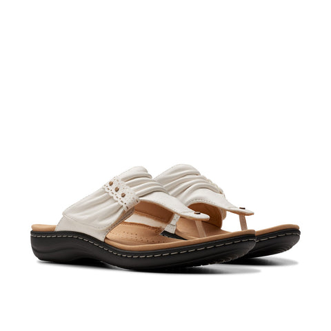 Clarks Laurieann Arla 26177325 Womens White Leather Flip-Flops Sandals Shoes