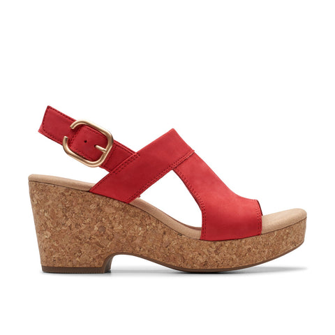 Clarks Giselle Rose 26177350 Womens Red Nubuck Wedges Sandals Shoes