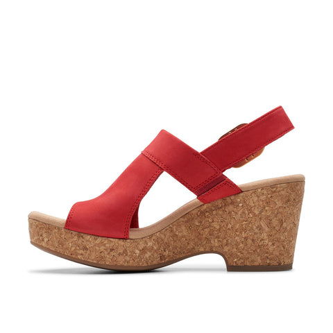 Clarks Giselle Rose 26177350 Womens Red Nubuck Wedges Sandals Shoes