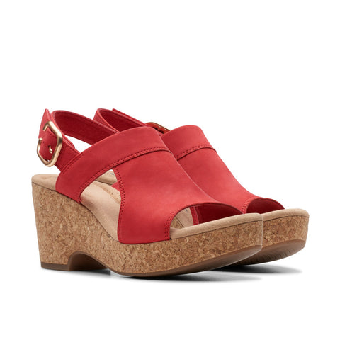 Clarks Giselle Rose 26177350 Womens Red Nubuck Wedges Sandals Shoes