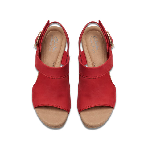 Clarks Giselle Rose 26177350 Womens Red Nubuck Wedges Sandals Shoes