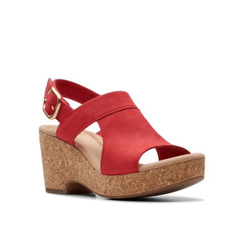 Clarks Giselle Rose 26177350 Womens Red Nubuck Wedges Sandals Shoes