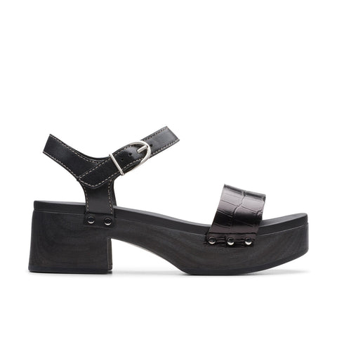 Clarks Sivanne Bay 26177367 Womens Black Leather Heeled Sandals Shoes
