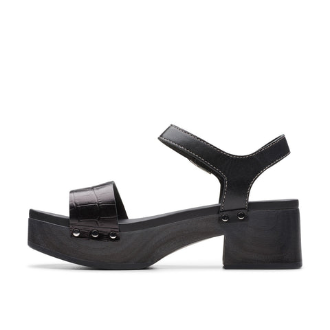 Clarks Sivanne Bay 26177367 Womens Black Leather Heeled Sandals Shoes