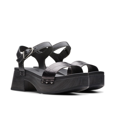 Clarks Sivanne Bay 26177367 Womens Black Leather Heeled Sandals Shoes