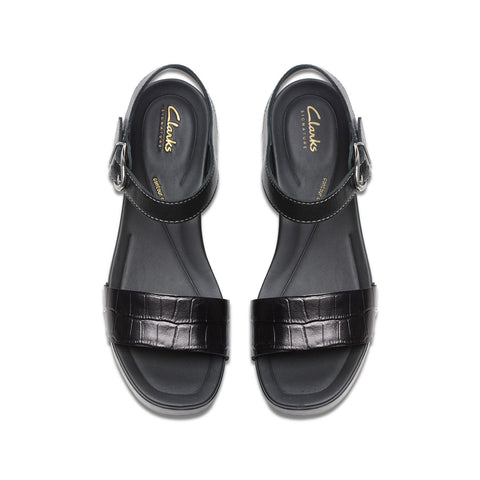 Clarks Sivanne Bay 26177367 Womens Black Leather Heeled Sandals Shoes