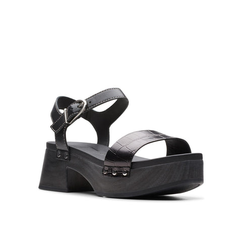 Clarks Sivanne Bay 26177367 Womens Black Leather Heeled Sandals Shoes