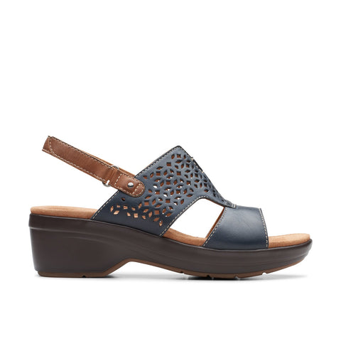 Clarks Tuleah Sun 26177384 Womens Blue Leather Strap Wedges Sandals Shoes