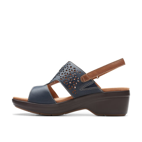 Clarks Tuleah Sun 26177384 Womens Blue Leather Strap Wedges Sandals Shoes