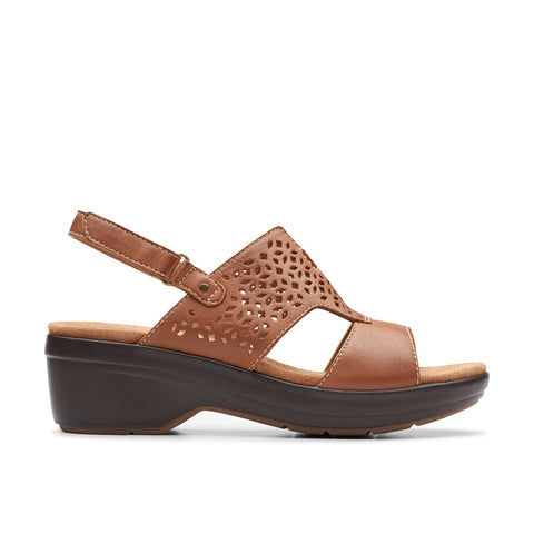 Clarks Tuleah Sun 26177388 Womens Brown Leather Strap Wedges Sandals Shoes