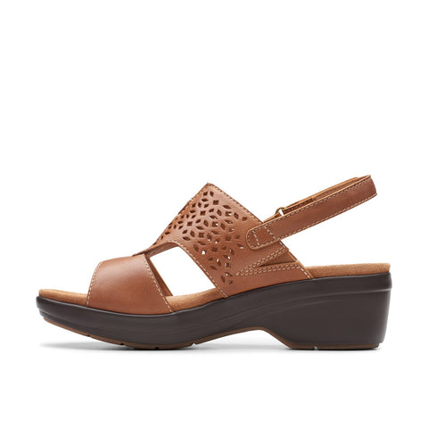 Clarks Tuleah Sun 26177388 Womens Brown Leather Strap Wedges Sandals Shoes