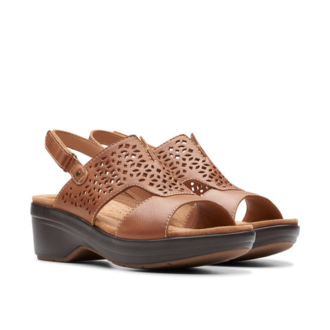Clarks Tuleah Sun 26177388 Womens Brown Leather Strap Wedges Sandals Shoes