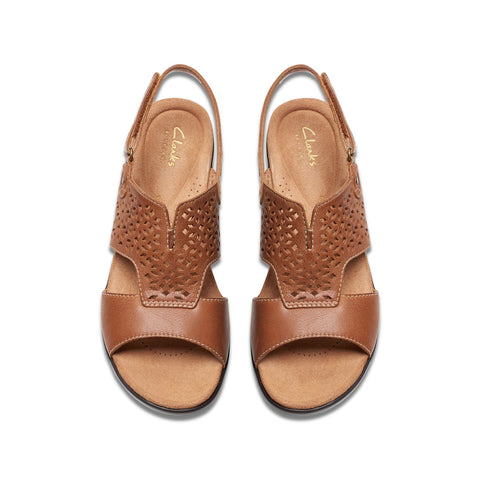 Clarks Tuleah Sun 26177388 Womens Brown Leather Strap Wedges Sandals Shoes