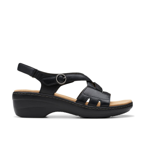 Clarks Merliah Bonita 26177402 Womens Black Leather Wedges Sandals Shoes