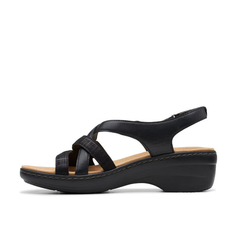 Clarks Merliah Bonita 26177402 Womens Black Leather Wedges Sandals Shoes