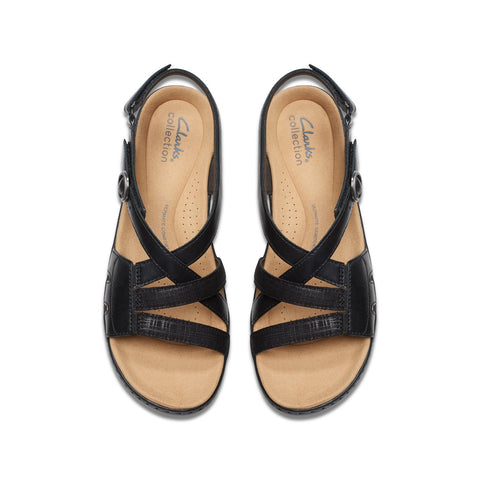 Clarks Merliah Bonita 26177402 Womens Black Leather Wedges Sandals Shoes