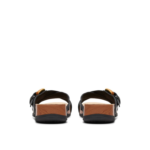 Clarks Reileigh Bay 26177422 Womens Black Leather Slides Sandals Shoes