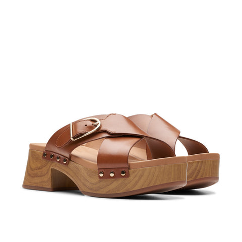 Clarks Sivanne Walk 26177464 Womens Brown Leather Heeled Sandals Shoes