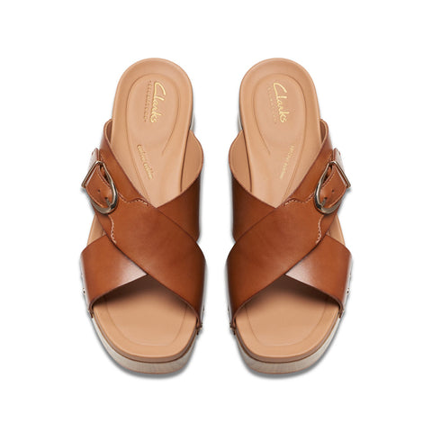 Clarks Sivanne Walk 26177464 Womens Brown Leather Heeled Sandals Shoes