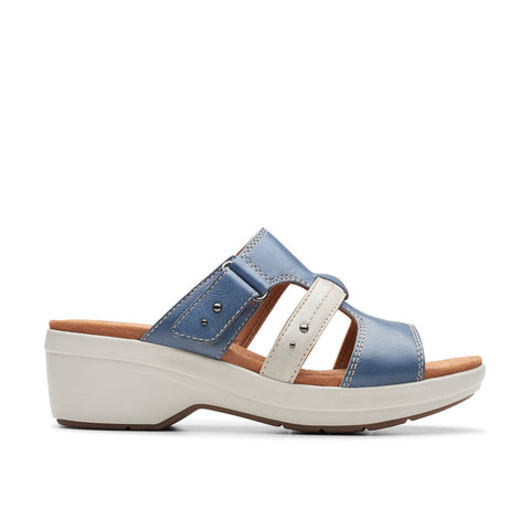 Clarks Tuleah Jane 26178130 Womens Blue Wide Leather Heeled Sandals Shoes