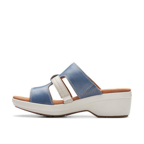 Clarks Tuleah Jane 26178130 Womens Blue Wide Leather Heeled Sandals Shoes