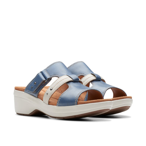 Clarks Tuleah Jane 26178130 Womens Blue Wide Leather Heeled Sandals Shoes