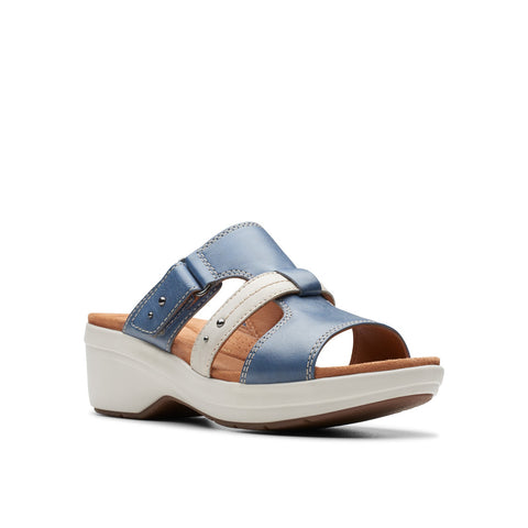 Clarks Tuleah Jane 26178130 Womens Blue Wide Leather Heeled Sandals Shoes