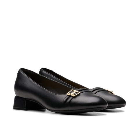 Clarks Daiss 30 Court 26179533 Womens Black Leather Slip On Pumps Heels Shoes