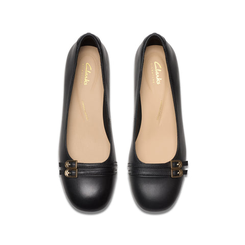 Clarks Daiss 30 Court 26179533 Womens Black Leather Slip On Pumps Heels Shoes