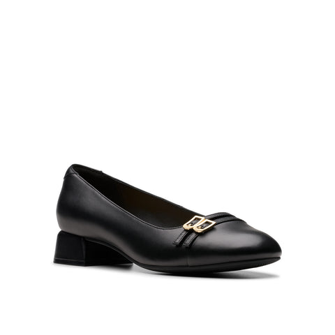 Clarks Daiss 30 Court 26179533 Womens Black Leather Slip On Pumps Heels Shoes