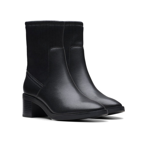 Clarks Lileigh Holly 26179638 Womens Black Leather Ankle & Booties Boots