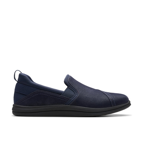 Clarks Breeze Dawn 26179936 Womens Blue Wide Canvas Loafer Flats Shoes