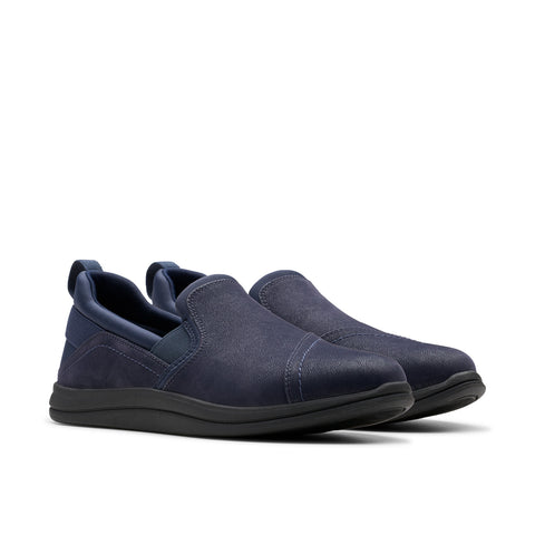 Clarks Breeze Dawn 26179936 Womens Blue Wide Canvas Loafer Flats Shoes