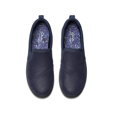 Clarks Breeze Dawn 26179936 Womens Blue Wide Canvas Loafer Flats Shoes