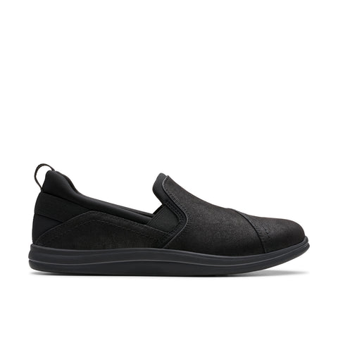 Clarks Breeze Dawn 26179937 Womens Black Wide Canvas Loafer Flats Shoes