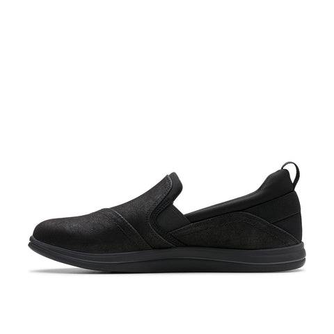 Clarks Breeze Dawn 26179937 Womens Black Wide Canvas Loafer Flats Shoes
