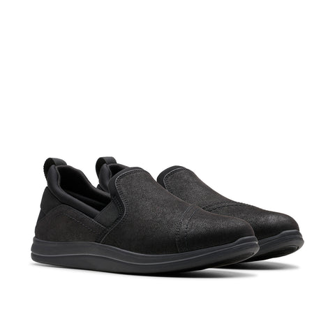Clarks Breeze Dawn 26179937 Womens Black Wide Canvas Loafer Flats Shoes