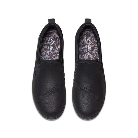 Clarks Breeze Dawn 26179937 Womens Black Wide Canvas Loafer Flats Shoes